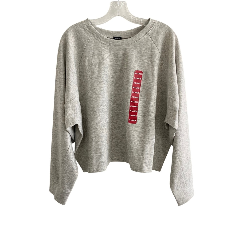 Express Womens XL Light Grey Heathered Raglan Long Sleeve Top EX007161 NWT